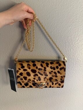 Ralph Lauren Leopard Print Chain Strap Crossbody - Tan & Black